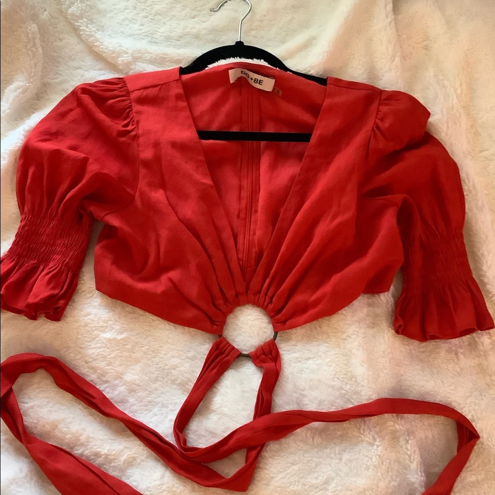 Red crop wrap top